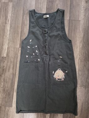 VINTAGE christopher Banks Honey Bee Embroidered Pocket Tank Romper Dress Kidcore